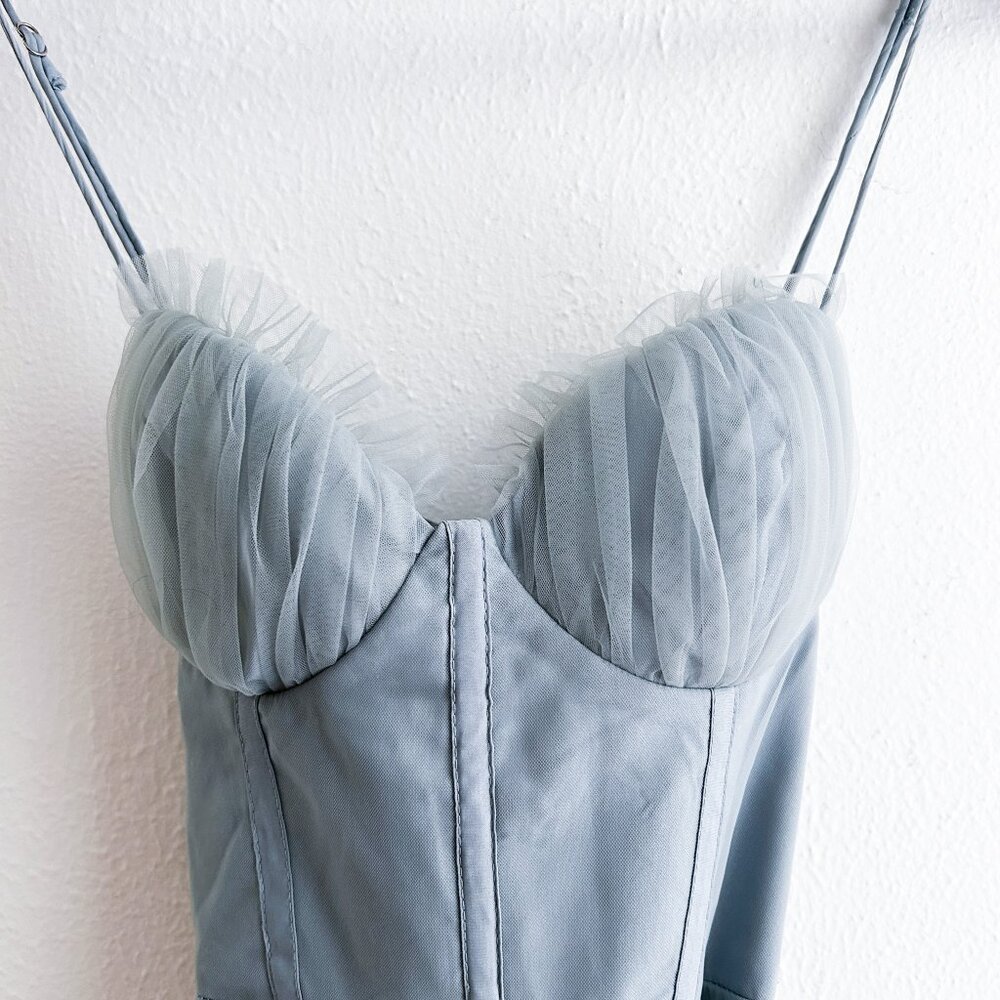 Angel Biba Smitten Sweetheart Neckline Chiffon Midi Dress in Blue Sage - Picture 6 of 8